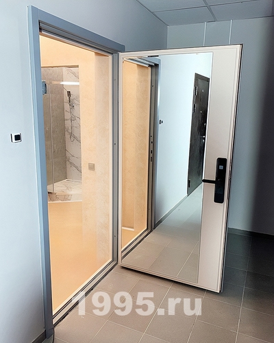 Дверь с электронным замком и зеркалом